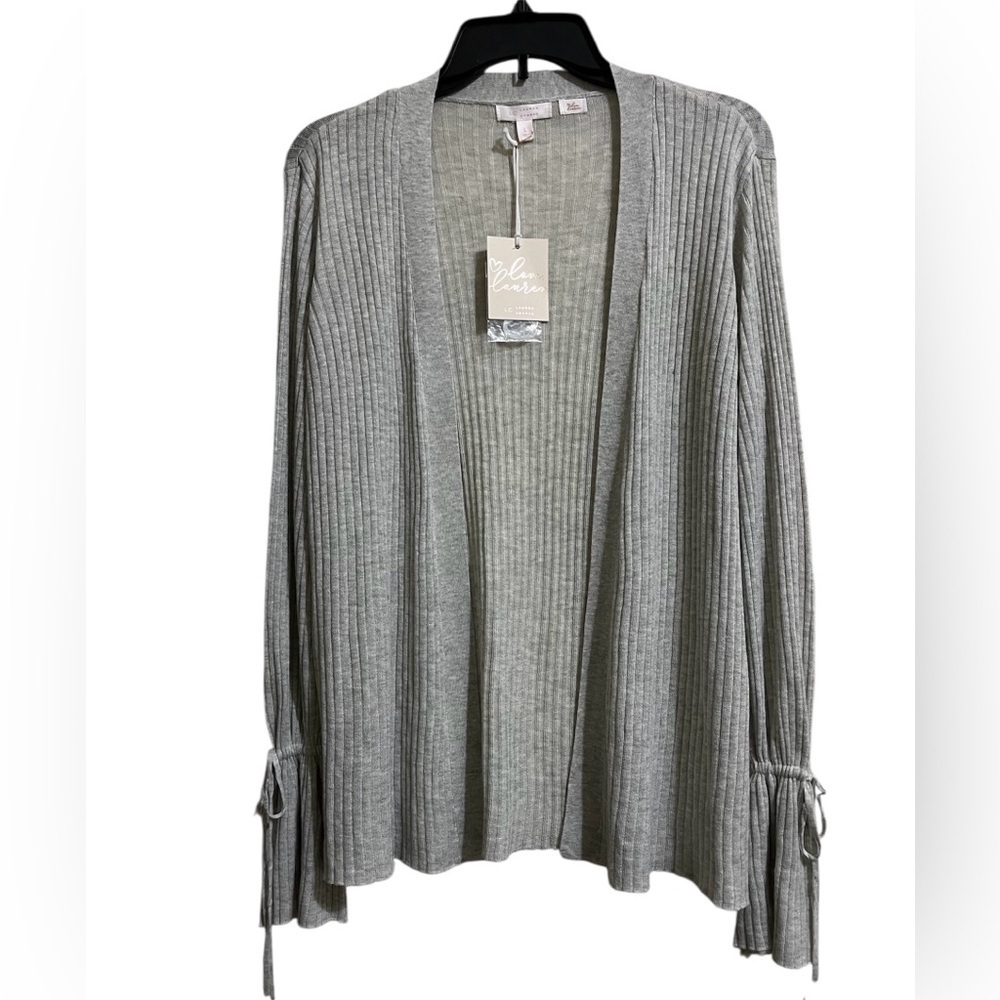 NWT LC Lauren Conrad Women’s Gray Ribbed Cardigan Tie Cuffed Sleeves L